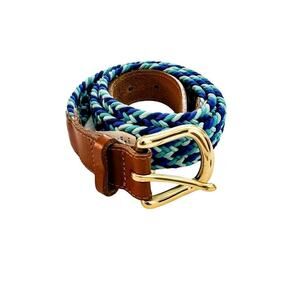 J. Crew Blue Colorful Braided Belt Brass Buckled Leather Tab Size M